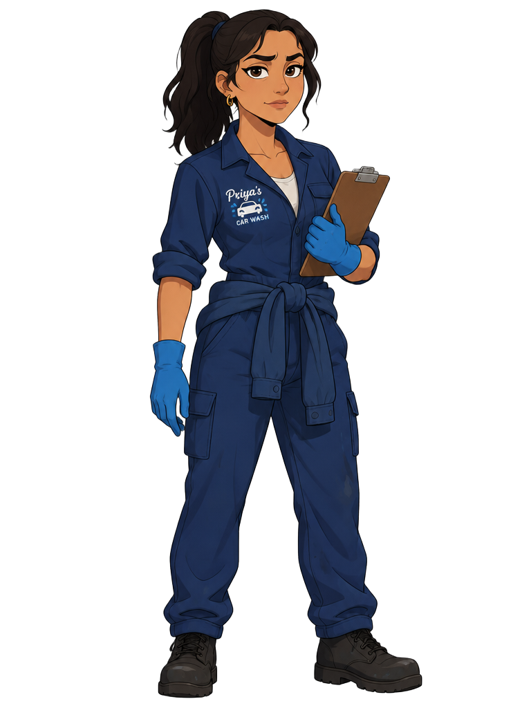 Priya, Car wash owner — Unemployed CEO game character